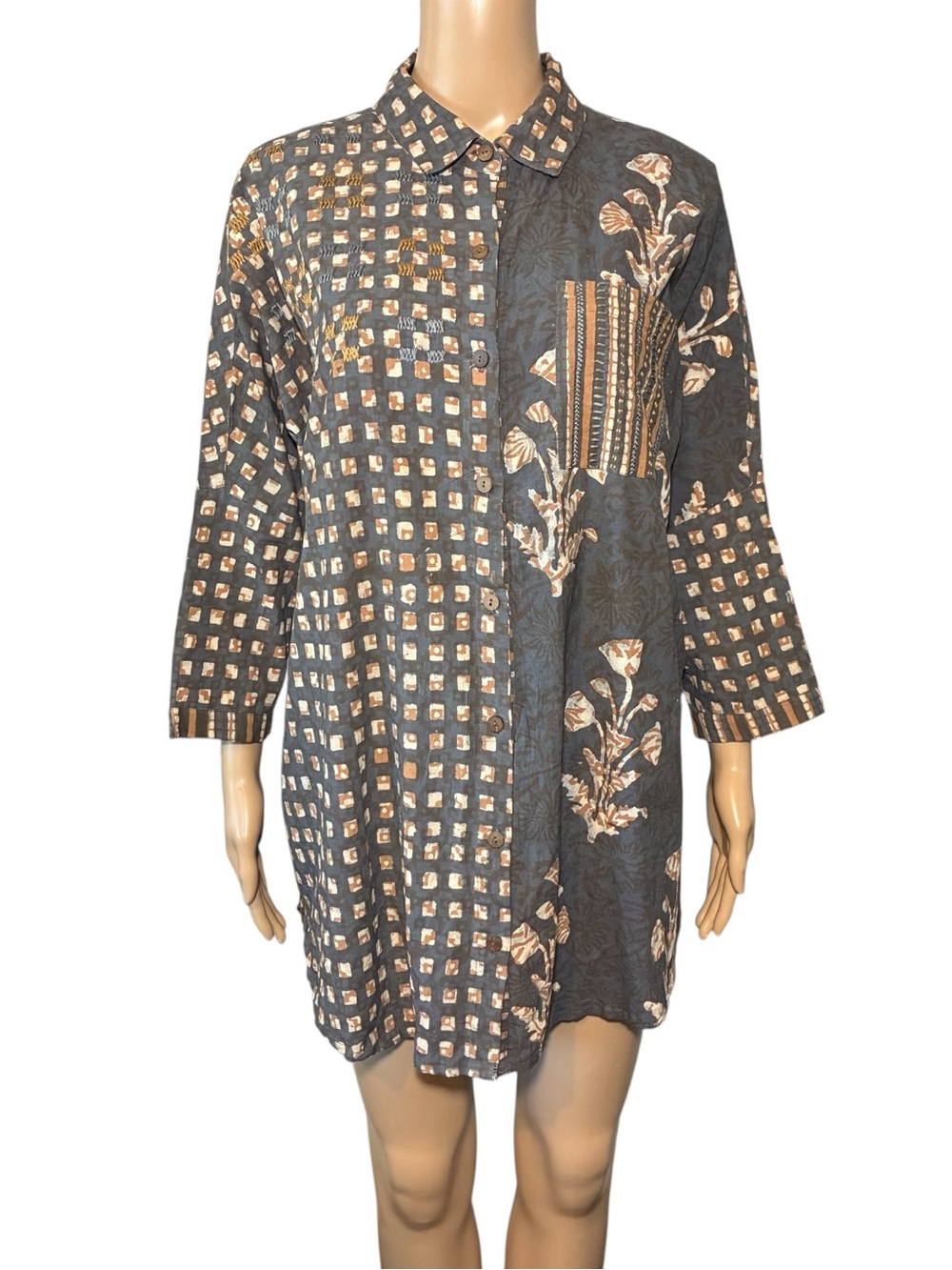 Marketplace Women’s XS Shirt Dress Embroidered Cotton Lagenlook Dolman Sleeve